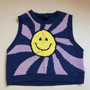 H&M Blue and Purple Smiley Face Sweater Vest